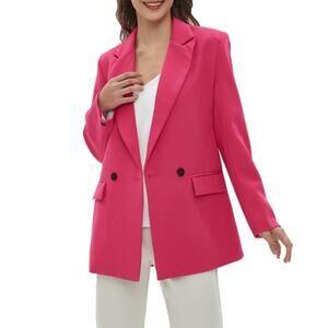 Shein Hot Pink Blazer Jacket Notch Lapel Double Breasted Medium Shoulder Pads